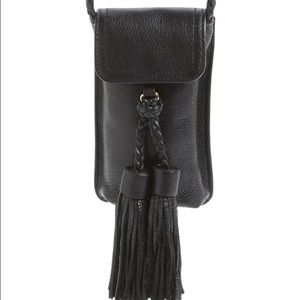 Black Leather Crossbody Cell Phone Holder